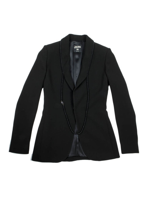 Veste longue  JEAN PAUL GAULTIER noire collier de perles 