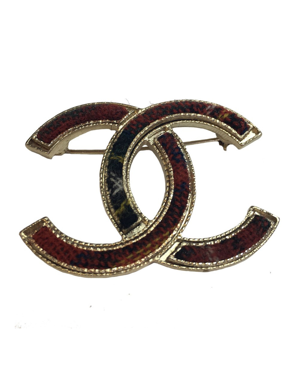 Broche CC CHANEL tweed écossais "Paris Edimbourg"