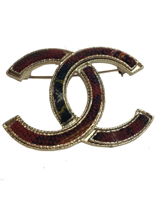 Broche CC CHANEL tweed ecossais "Paris Edimbourg"