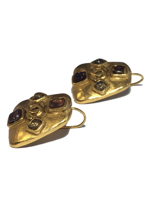 Boucles d'oreilles clous CHANEL en métal doré vintage