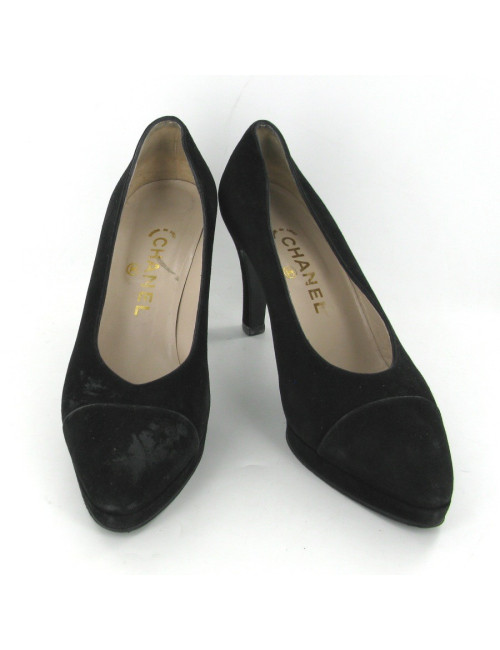 Escarpins en daim noir T38.5 CHANEL