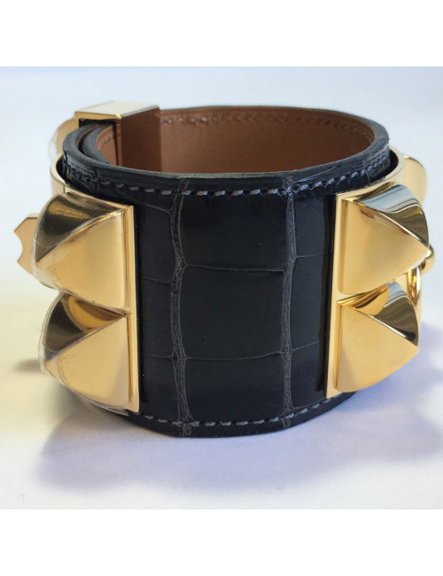 Manchette MEDOR HERMES alligator mississipi couleur graphite