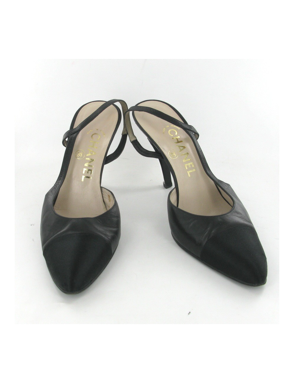 Escarpins cuir et soie noir T39 CHANEL