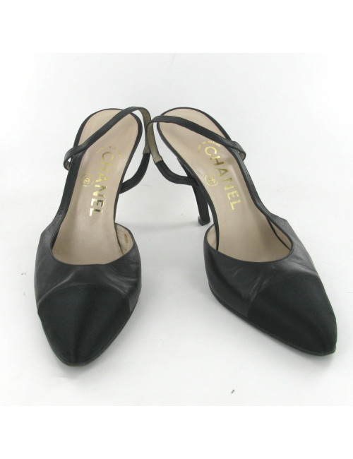 Escarpins cuir et soie noir T39 CHANEL