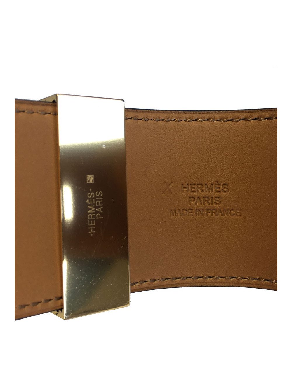 Manchette MEDOR HERMES en veau box noir et laiton plaqué or