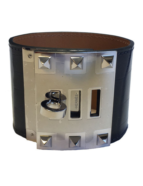 Manchette  HERMES "Extreme" en alligator bleu marine