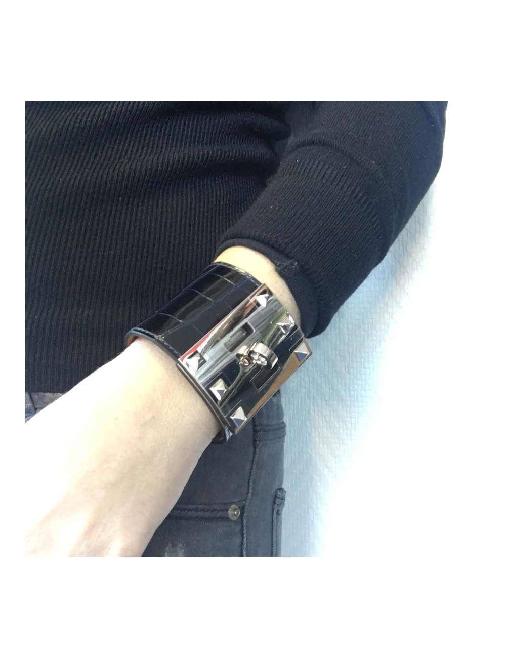 HERMES cuff "Extreme" blue alligator marine