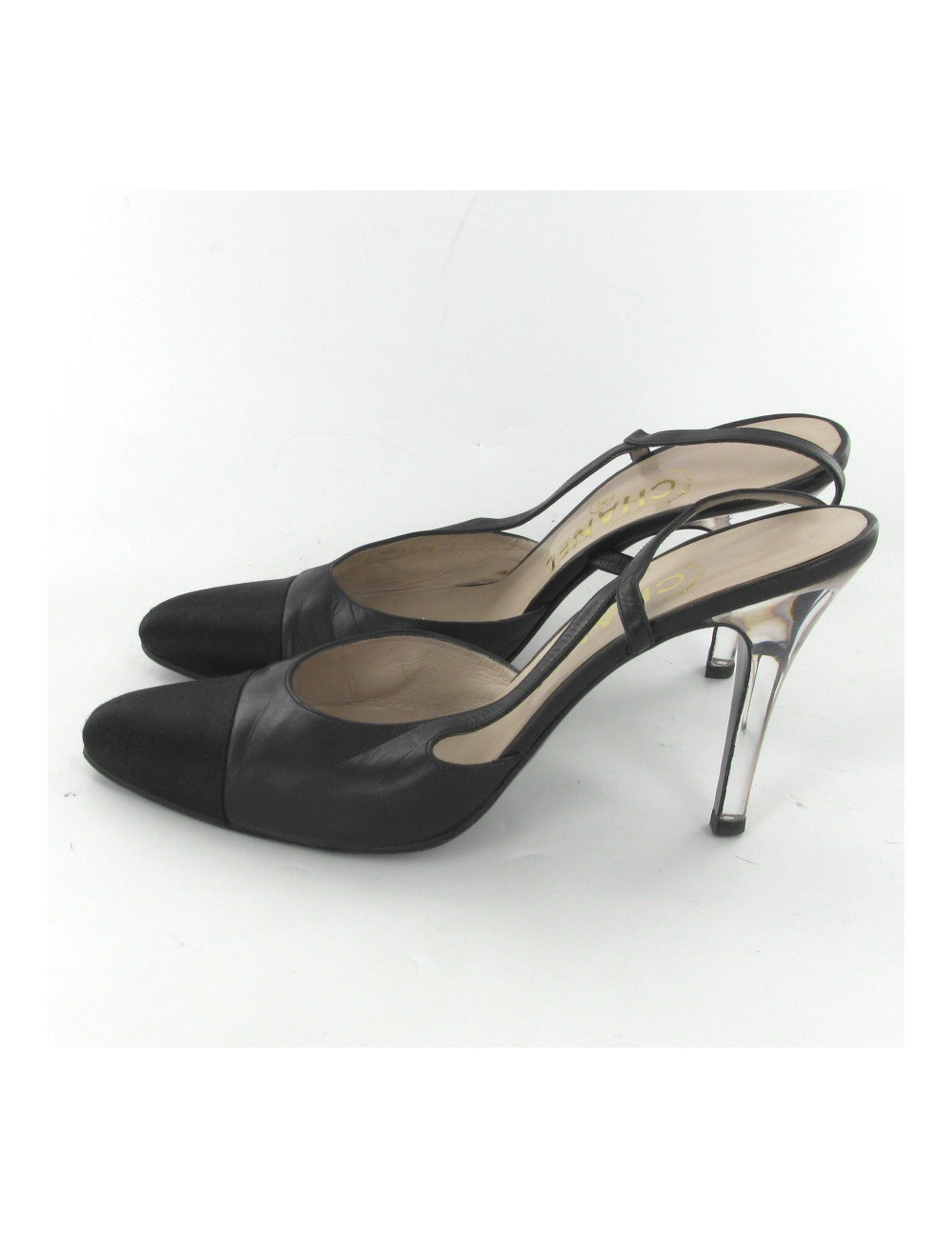 Escarpins cuir et soie noir T39 CHANEL