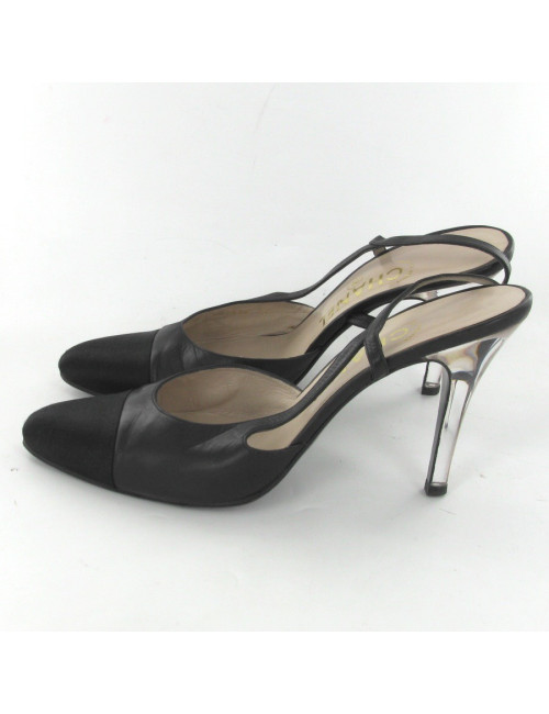 Escarpins cuir et soie noir T39 CHANEL