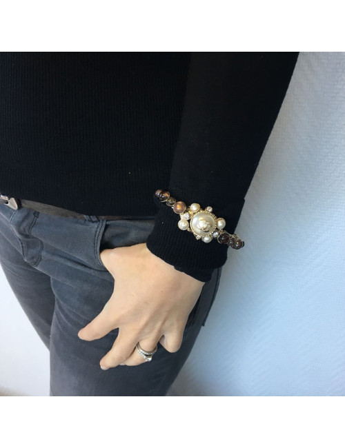 Bracelet CHANEL pâte de verre et perles nacrées