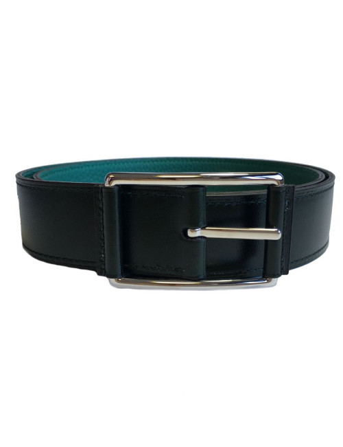 Ceinture HERMES "Hop" en veau box et togo vert foncé et boucle en laiton palladié T90