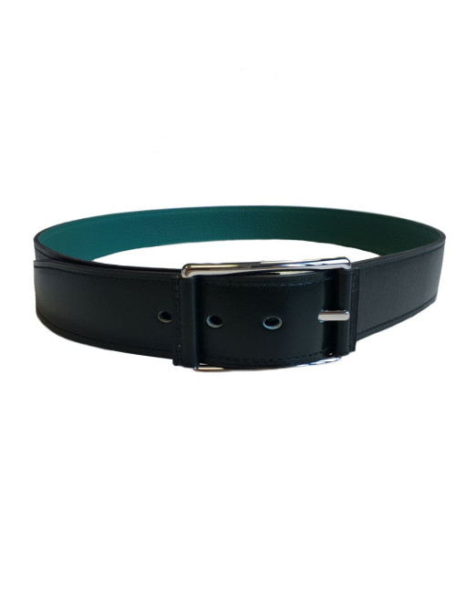Ceinture HERMES "Hop" en veau box et togo vert foncé et boucle en laiton palladié T90