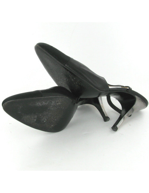 Escarpins cuir et soie noir T39 CHANEL