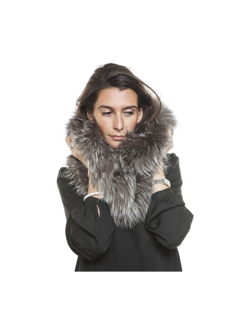 Cagoule en renard argenté