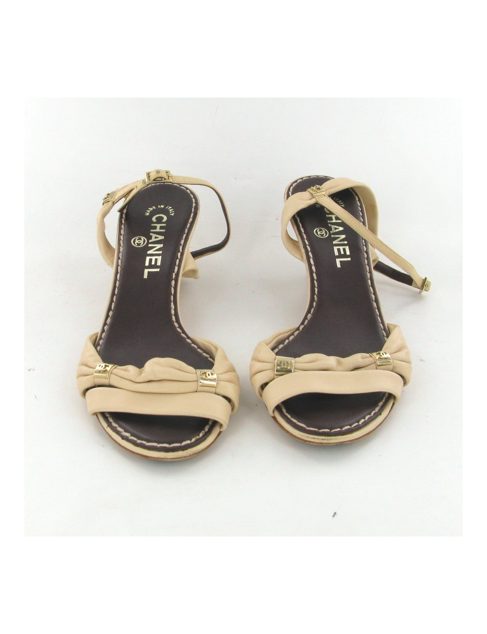 Sandales en cuir rose pâle T37.5 CHANEL