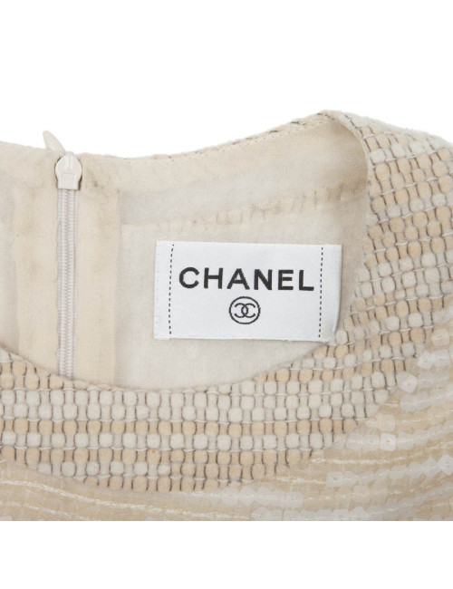 Dress CHANEL T 40 EN beige wool and sequins