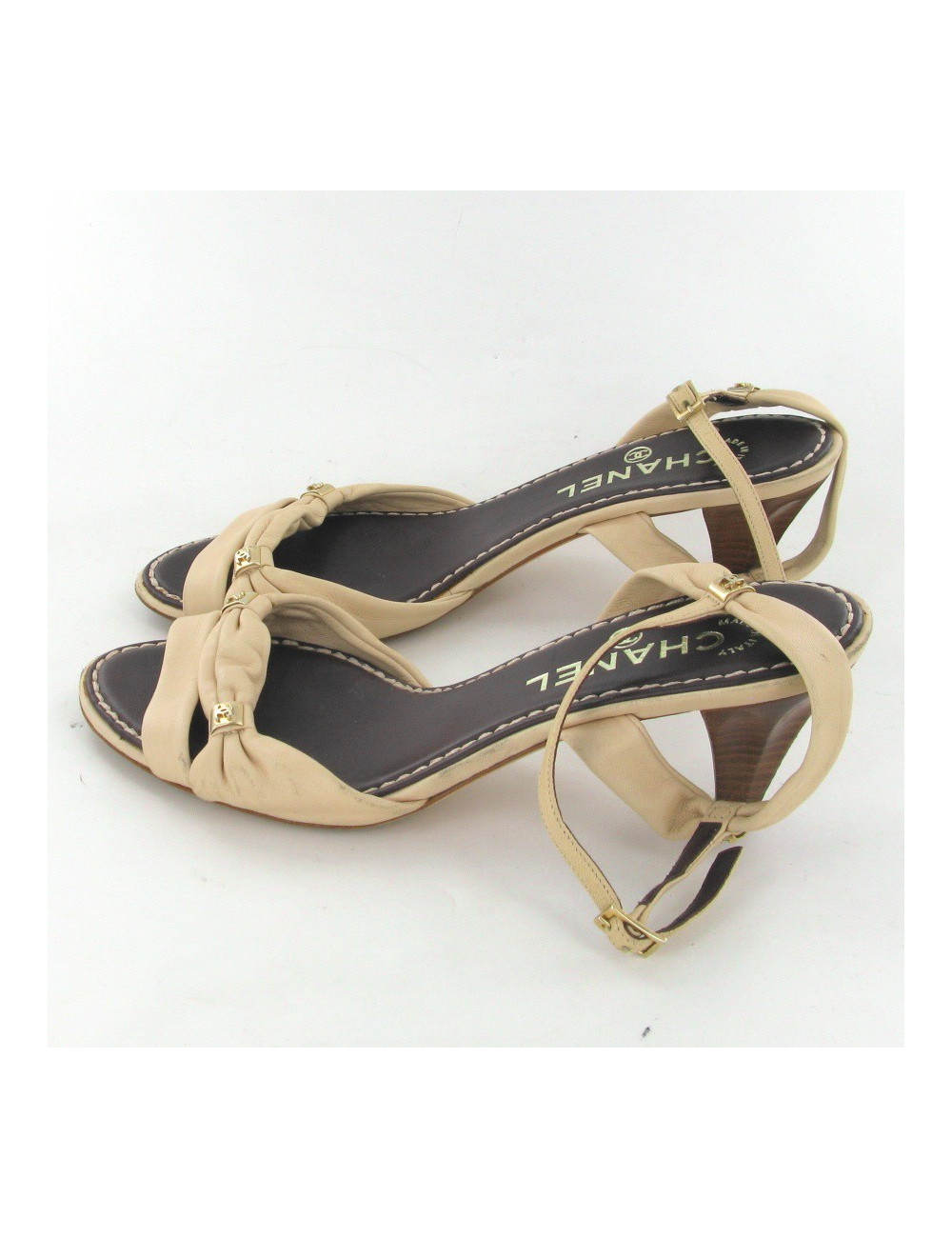 Sandales en cuir rose pâle T37.5 CHANEL