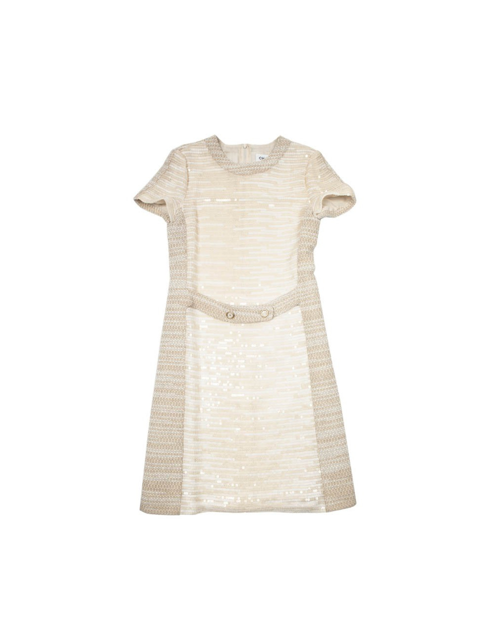 Dress CHANEL T 40 EN beige wool and sequins