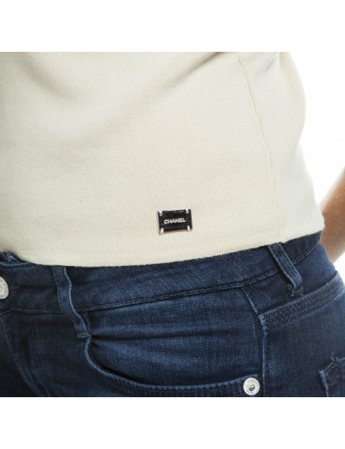 CHANEL T 40 EN sleeveless sweater ecru cotton Vintage