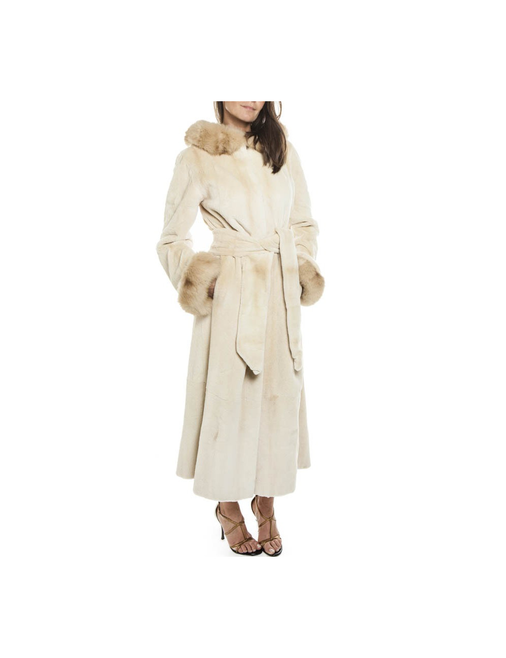 Manteau long  en vison beige