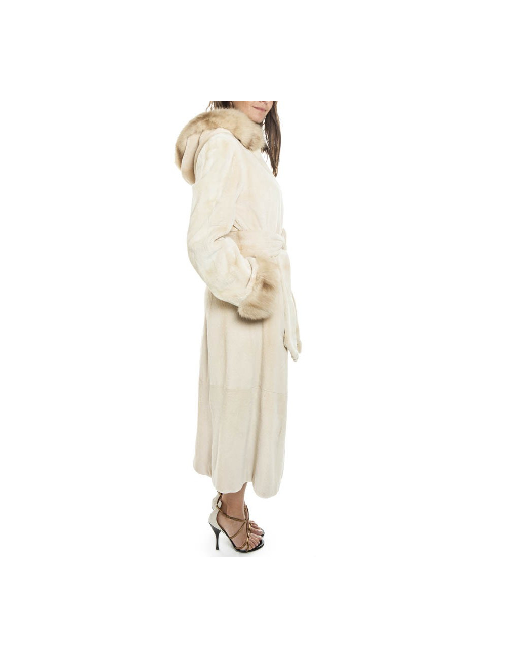 MILADY long coat in beige mink and sand Size 42EU