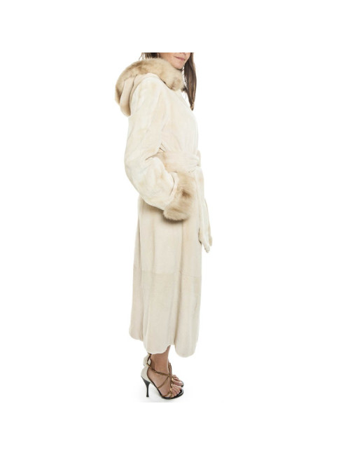 Manteau long  en vison beige