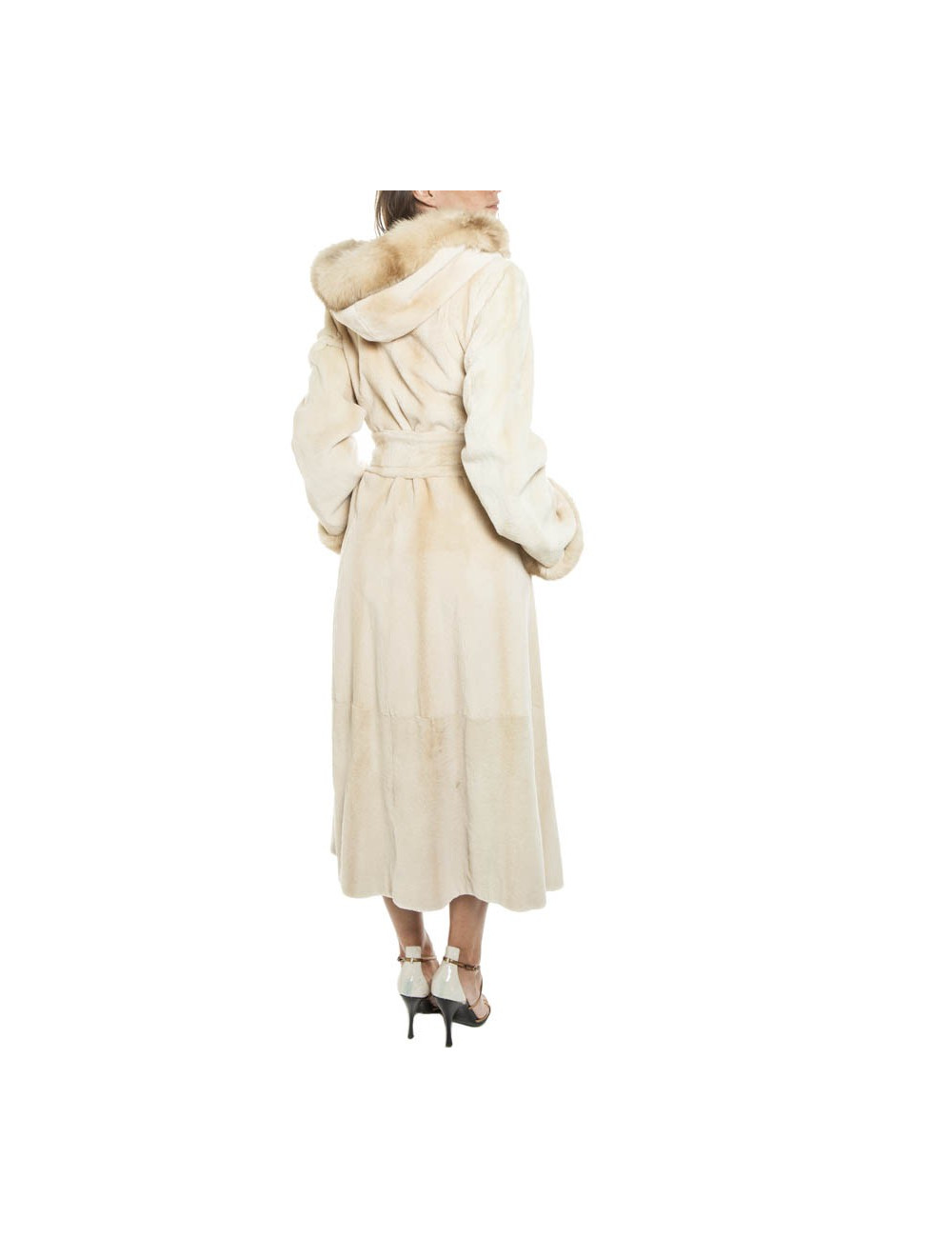 Manteau long  en vison beige