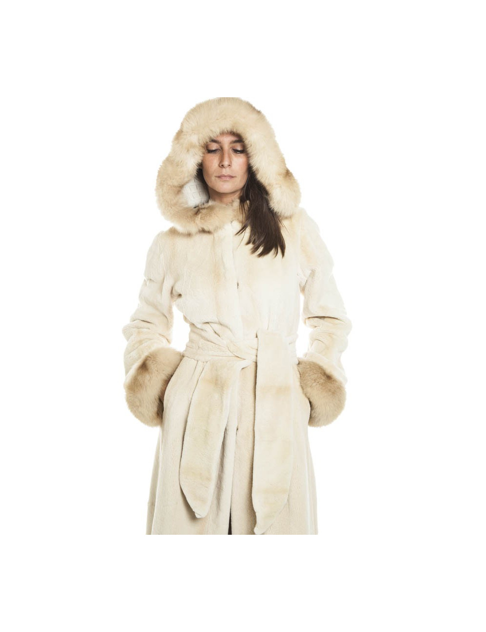 Manteau long  en vison beige