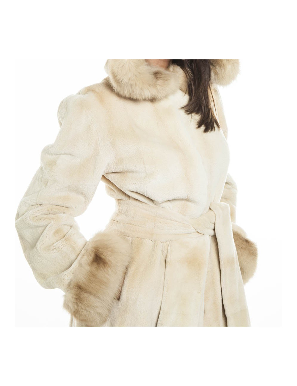 MILADY long coat in beige mink and sand Size 42EU