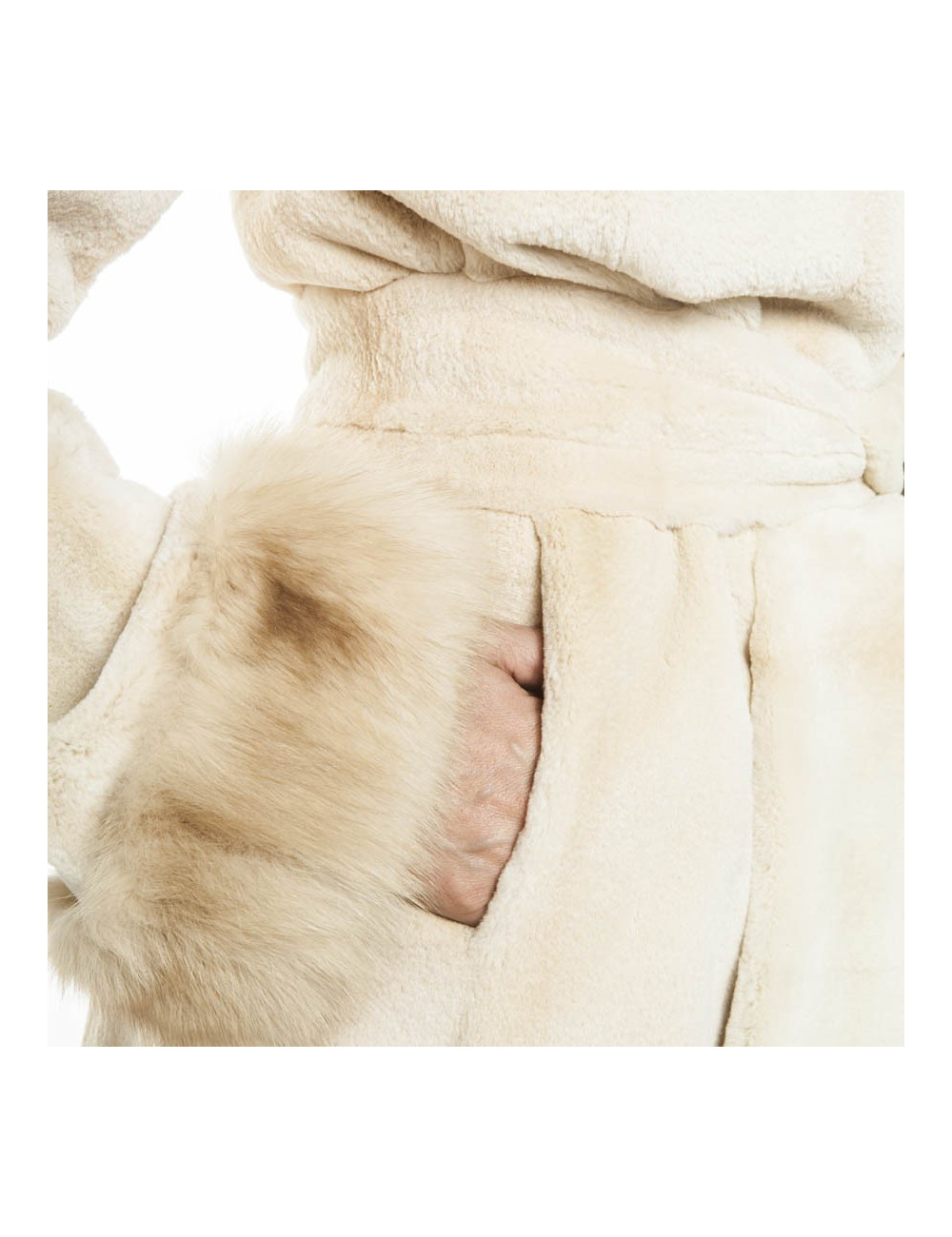 MILADY long coat in beige mink and sand Size 42EU