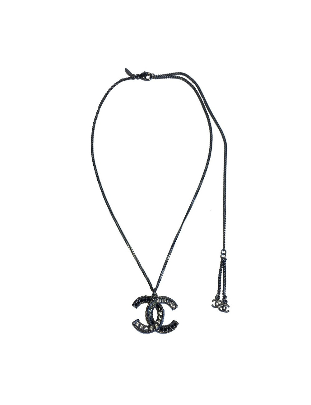 Collier CHANEL CC en ruthenium et strass