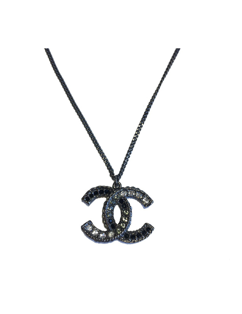 Collier CHANEL CC en ruthenium et strass