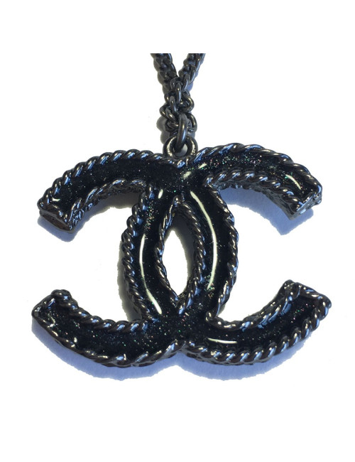 Collier CHANEL CC en ruthenium et strass