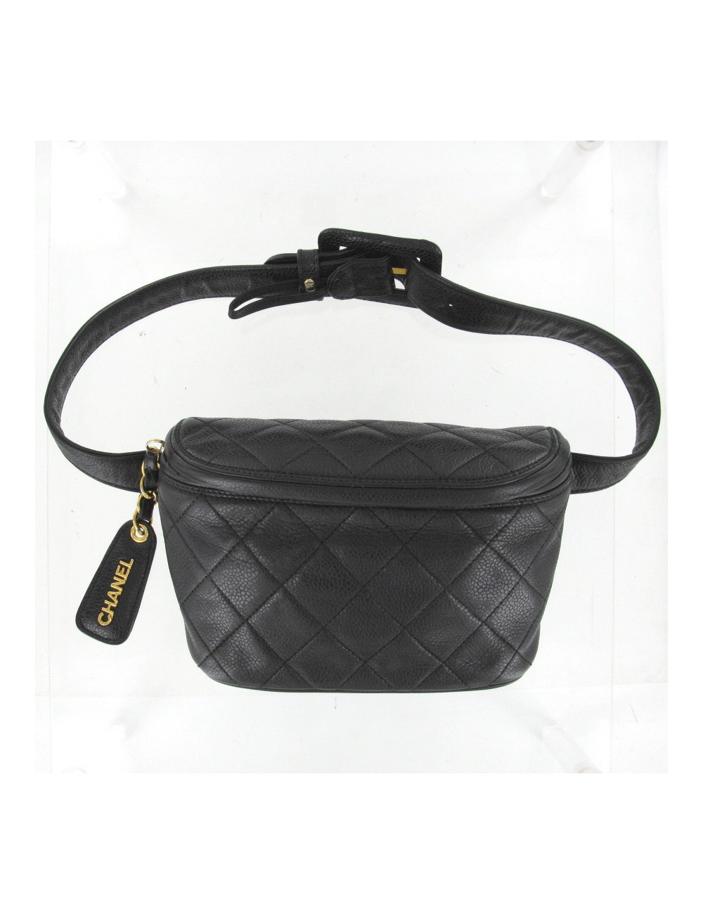 Ceinture pochette cuir grainé noir CHANEL