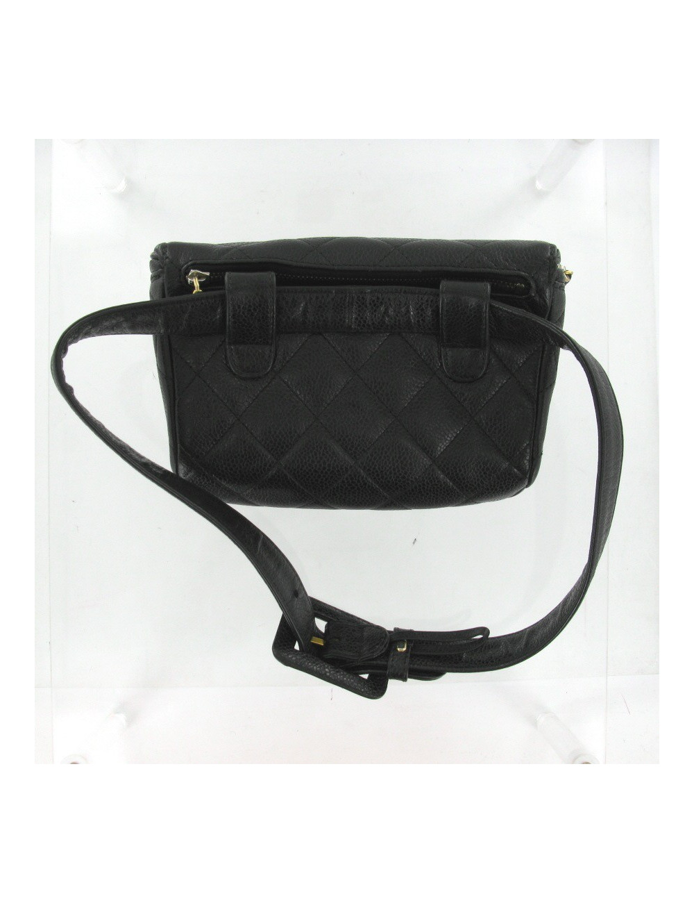 Ceinture pochette cuir grainé noir CHANEL