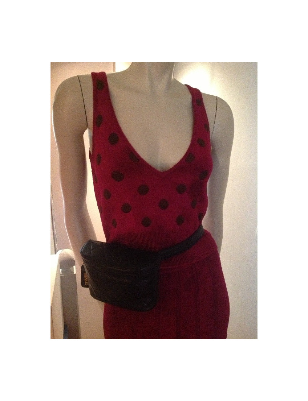 Ceinture pochette cuir grainé noir CHANEL