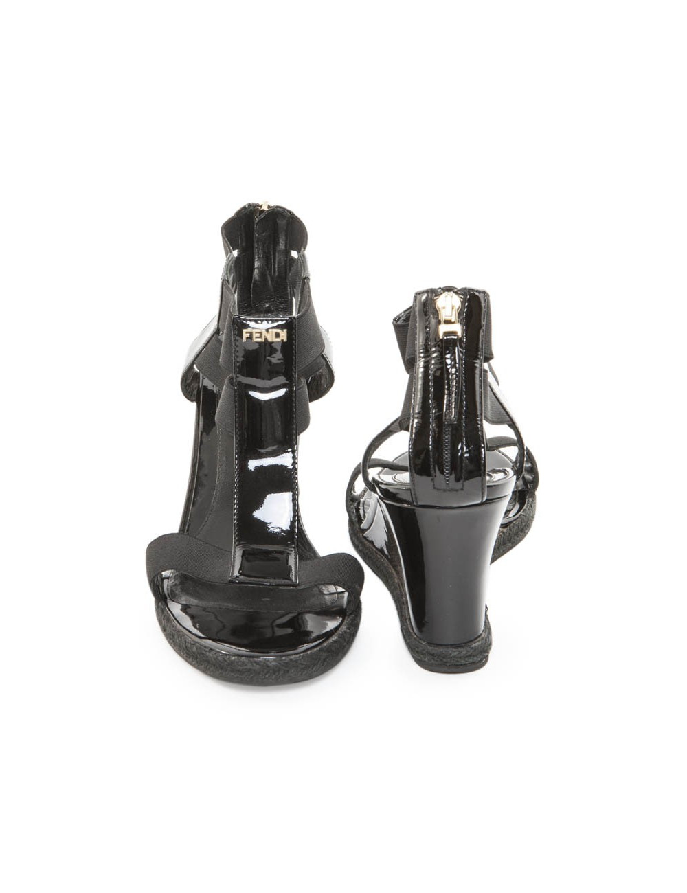 FENDI T 39 EN Black patent leather sandals