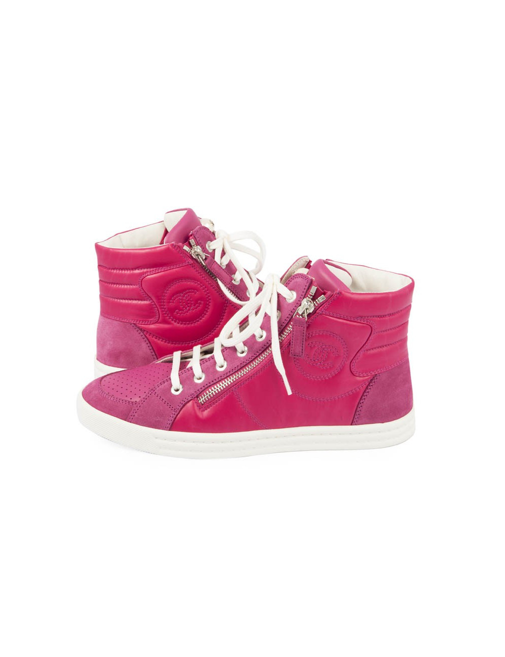 CHANEL Sneakers in pink fuchsia velvet and leather size 38FR