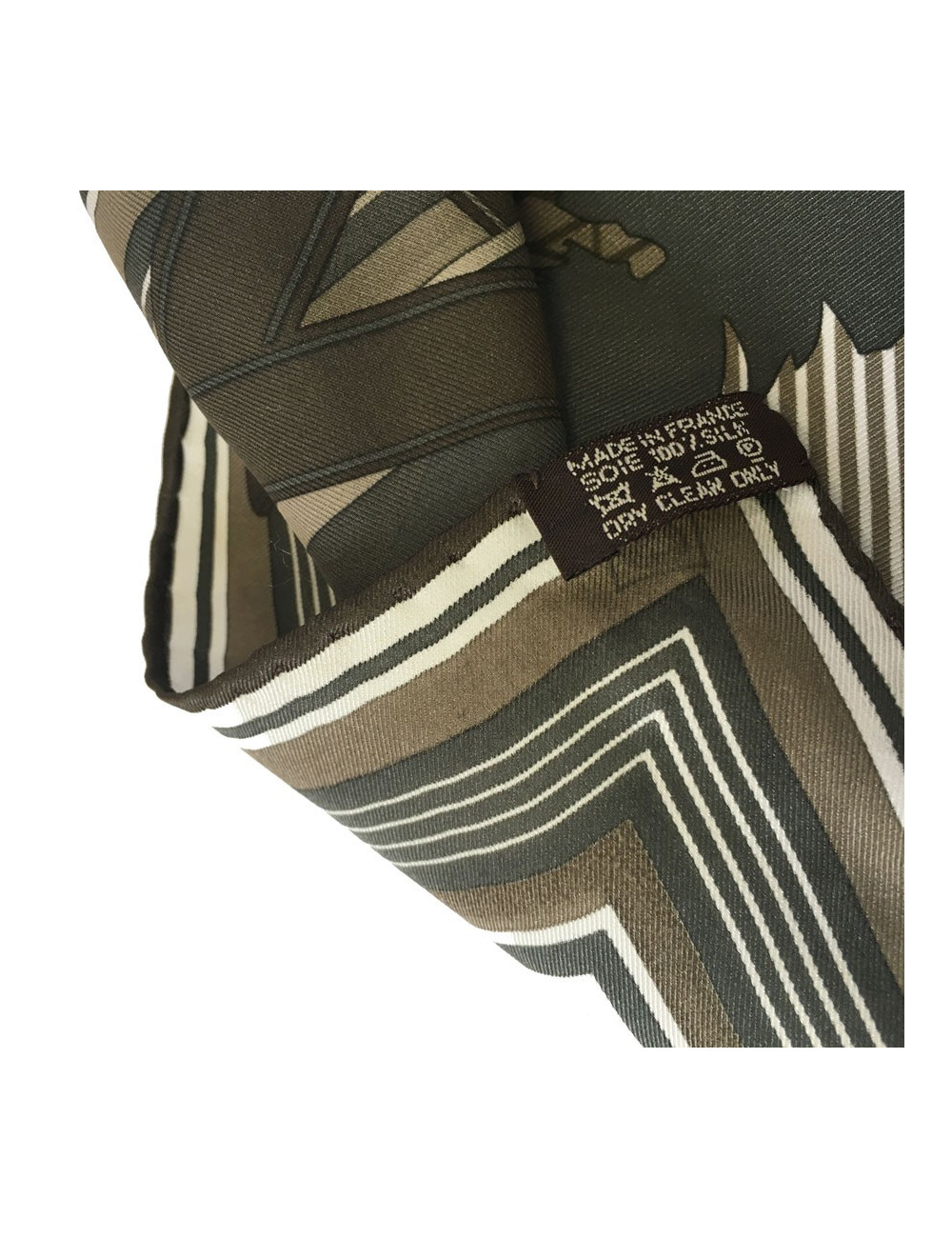 "GRV2392" HERMES square silk green, Khaki and white