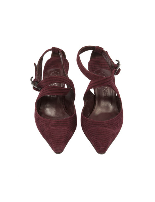 Escarpins CHANEL T39,5 veau velours bordeaux