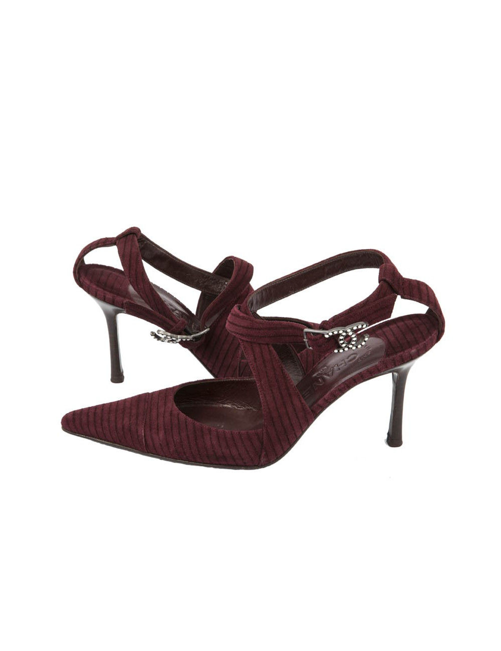 CHANEL T39, 5 Maroon suede pumps