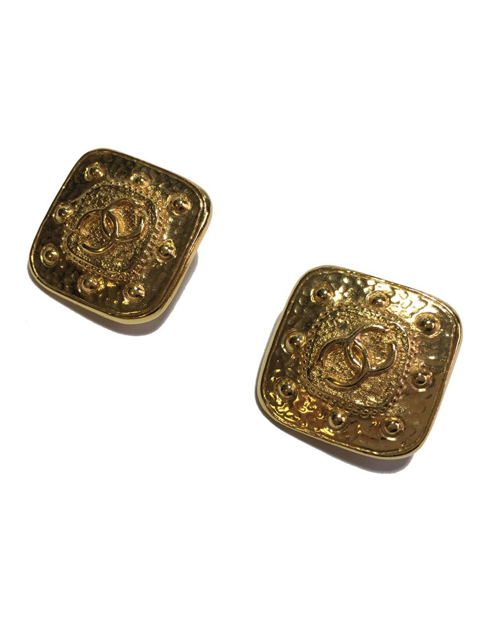 Clips d'oreille CHANEL vintage en métal doré