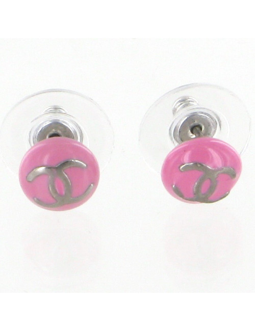 Clous d'oreilles émaillés rose CHANEL