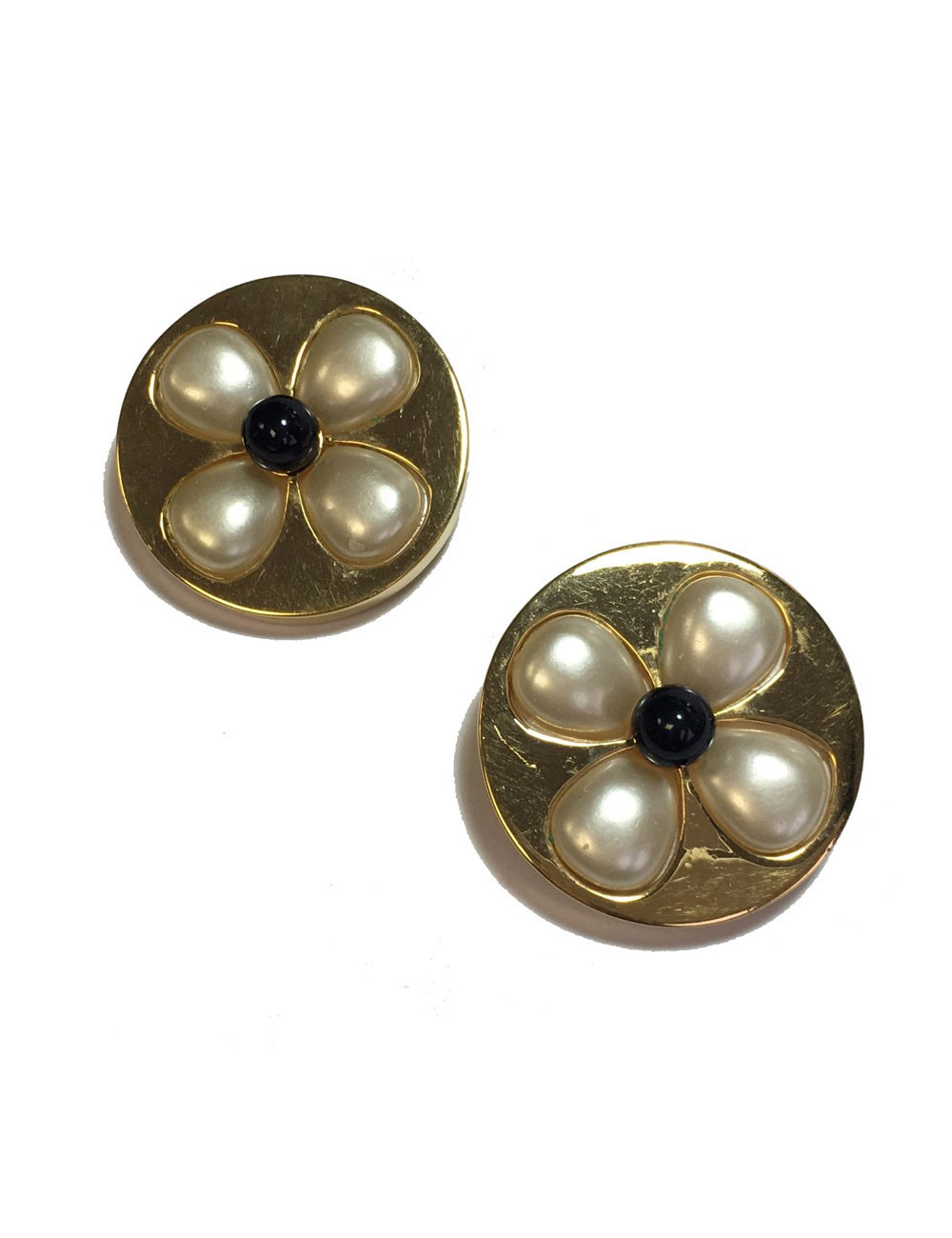 Boucles d'oreille clips CHANEL vintage en métal doré