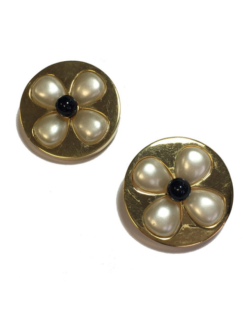 Boucles d'oreille clips CHANEL vintage en métal doré