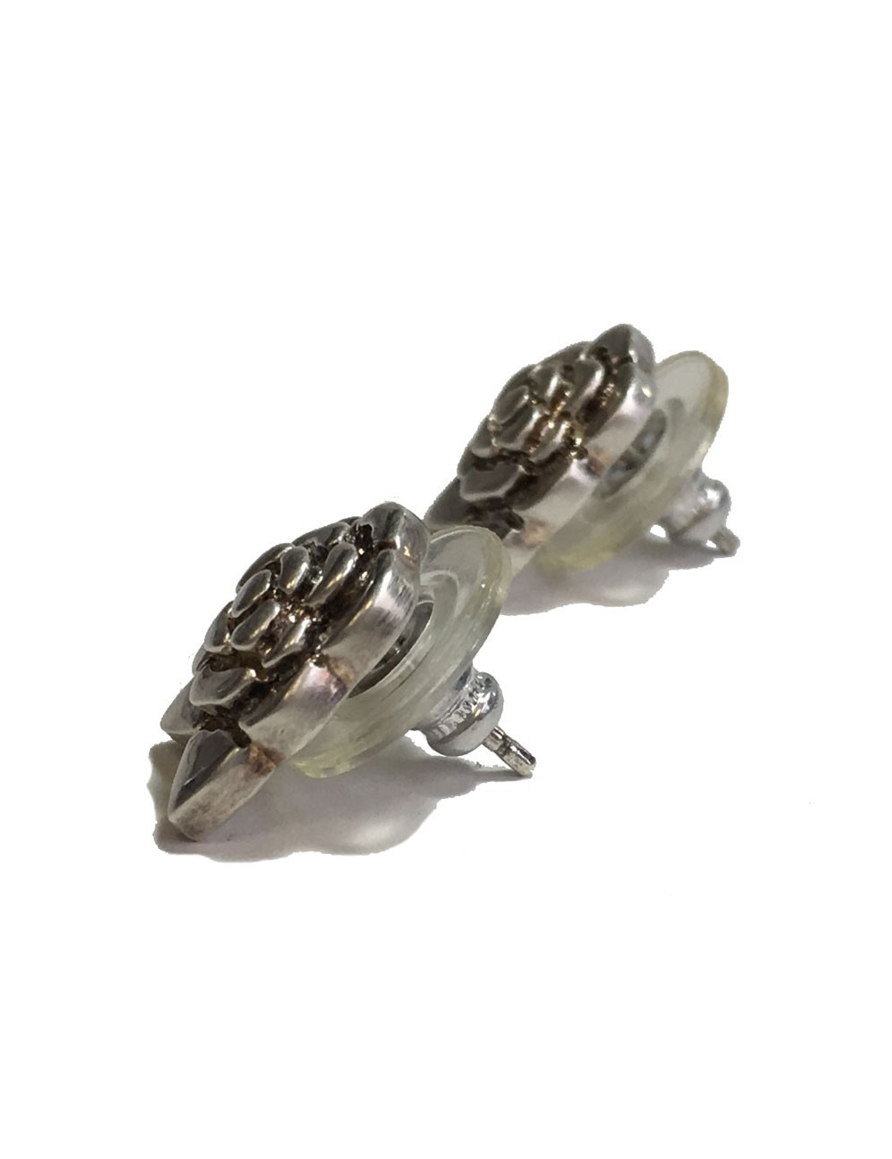 CHANEL cammellia silver sterling studs earrings