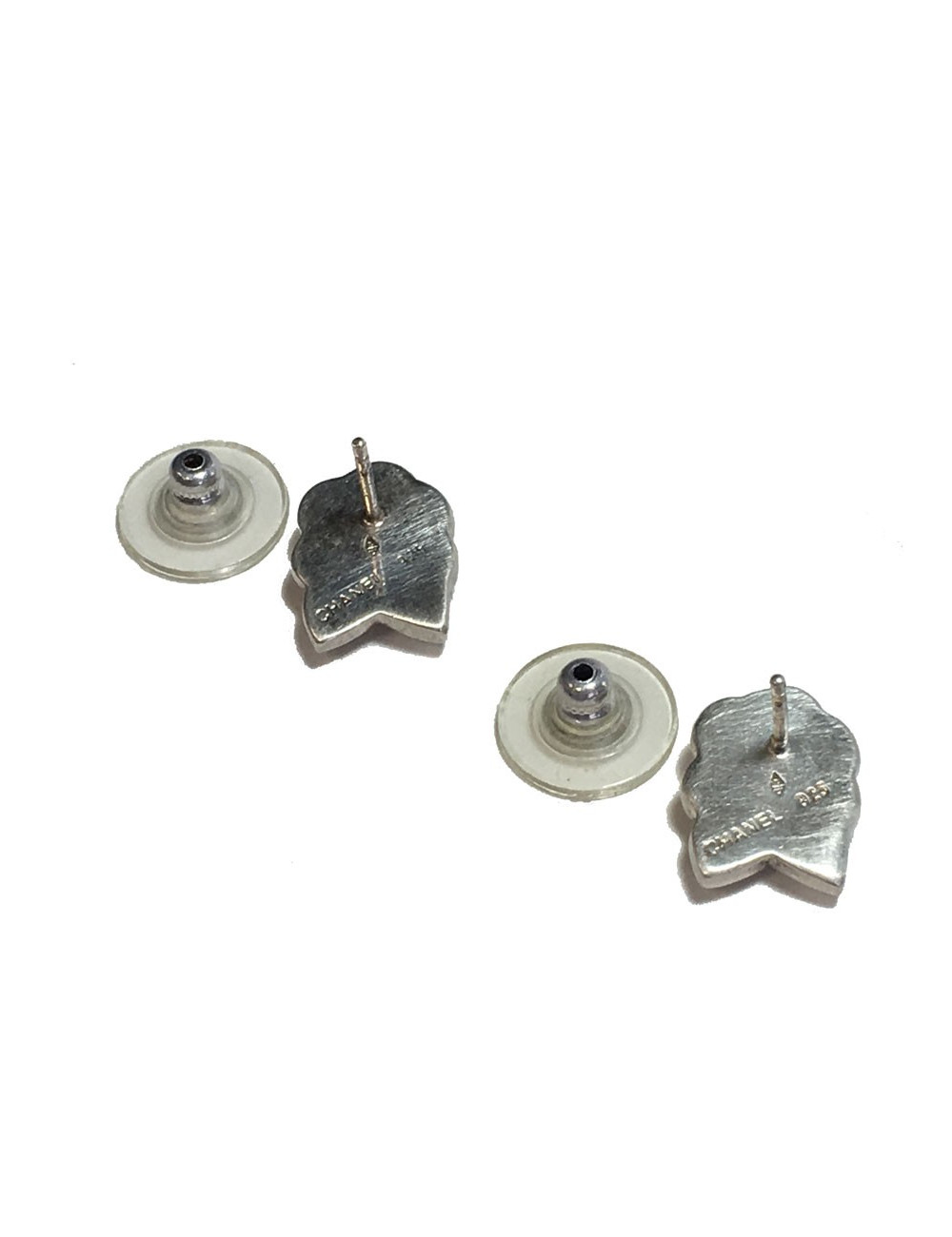 CHANEL cammellia silver sterling studs earrings