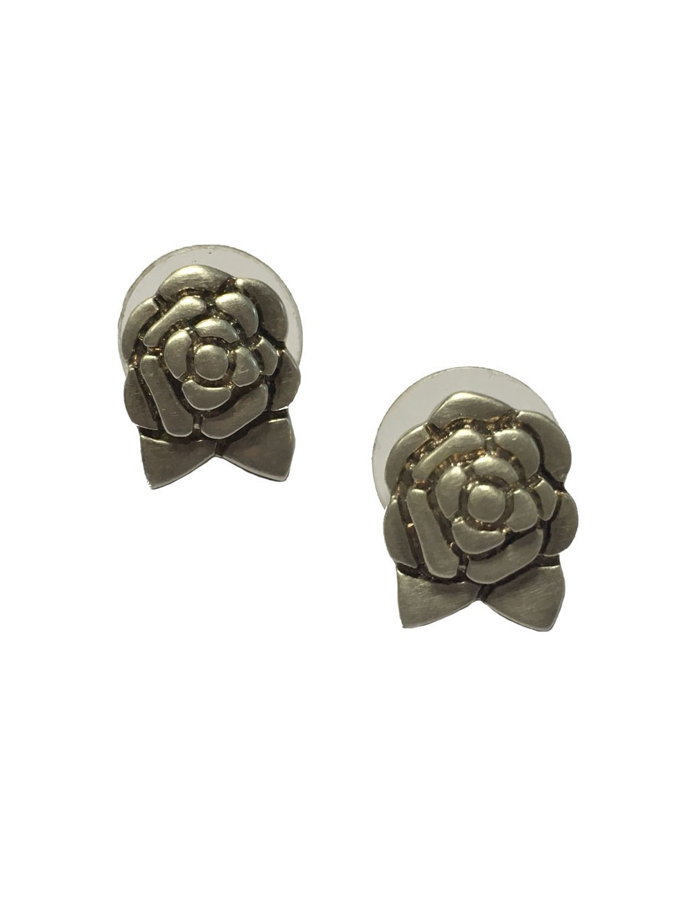 CHANEL cammellia silver sterling studs earrings