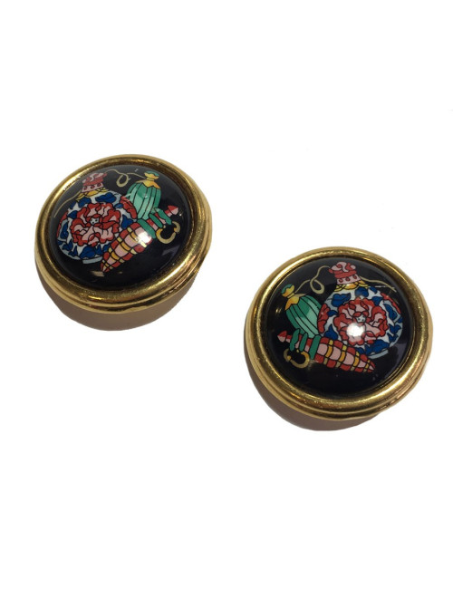 Clips d'oreille HERMÈS en émail noir