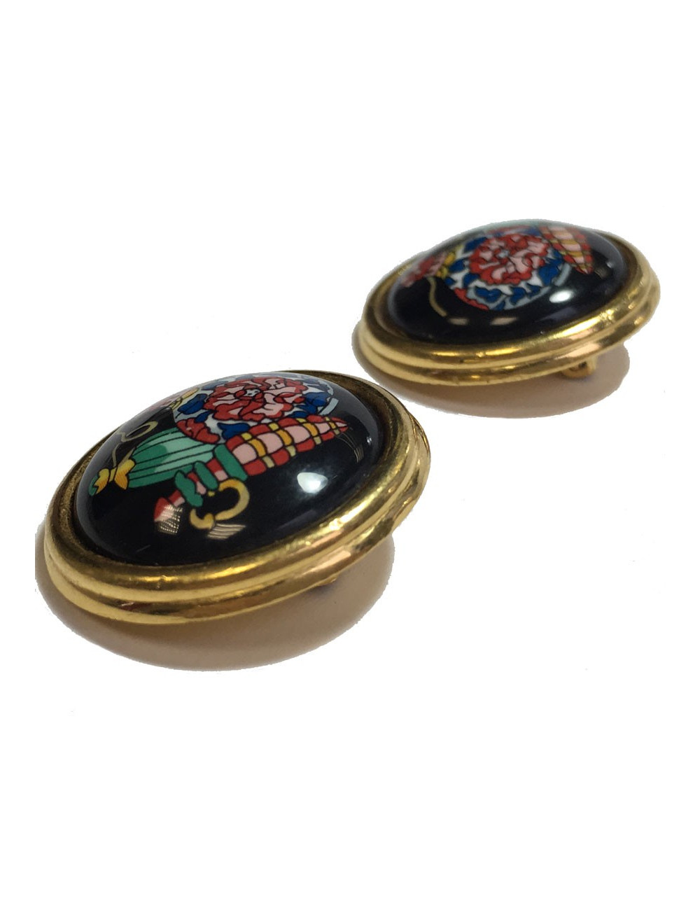 Clips d'oreille HERMÈS en émail noir